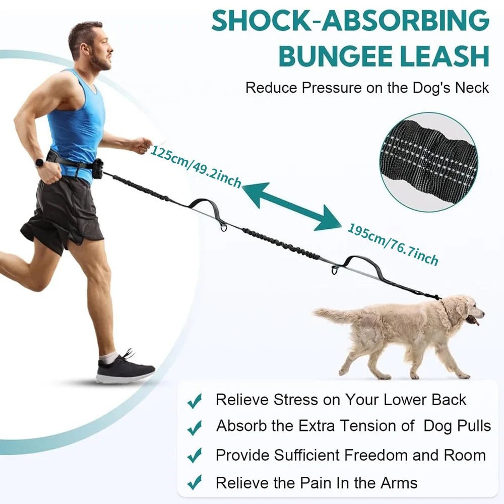 Hands Free Dual Dog Leash with Pouch for Medium & Large Dogs - Crossbody & Waist Leash for Dog Walking - No Pull, Tangle Free