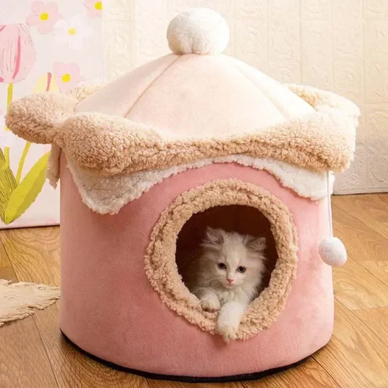Warm Winter Cat Dog House Deep Sleep Pet Nest Geometric Ice Cream House Fun Comfort Nest for Small Medium Cat Dogs Pet Supplies