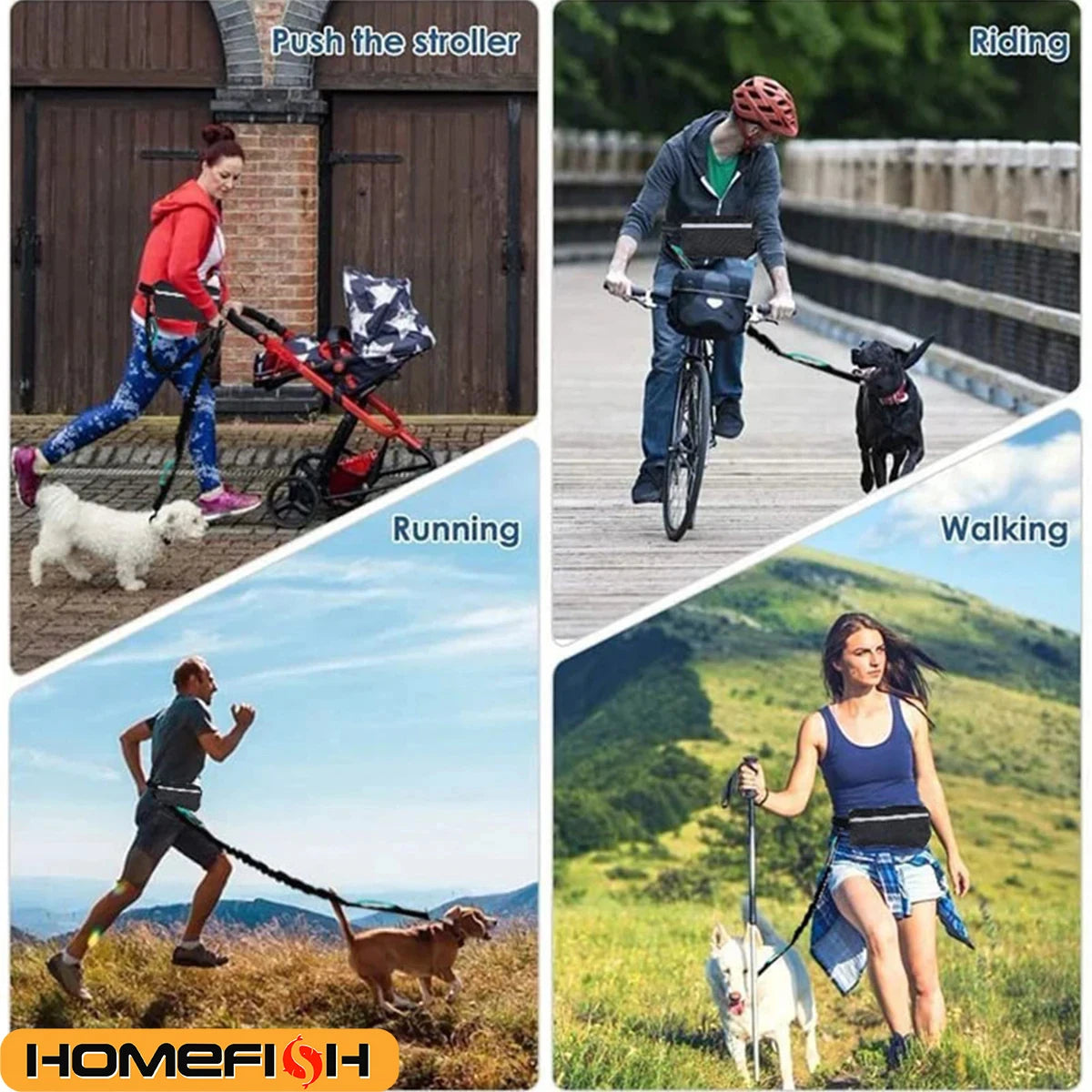 Hands Free Dog Leash for Running Walking Reflective Leash with Waist Bag Retractable Elastic Belt Dog Traction Rope Pet Products