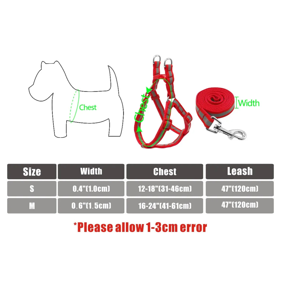 Reflective Nylon Dog Harness and Leash Set for Small and Medium Dogs, Puppy Lead, Chihuahua, Yorkie, 7 Colors