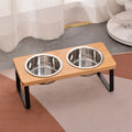 Creative Wooden Cat Bowl Stand,Double-Bowl Pet Feeder with Iron High-Leg Frame,Floor-Standing Pet Feeding Station Dogs and Cats