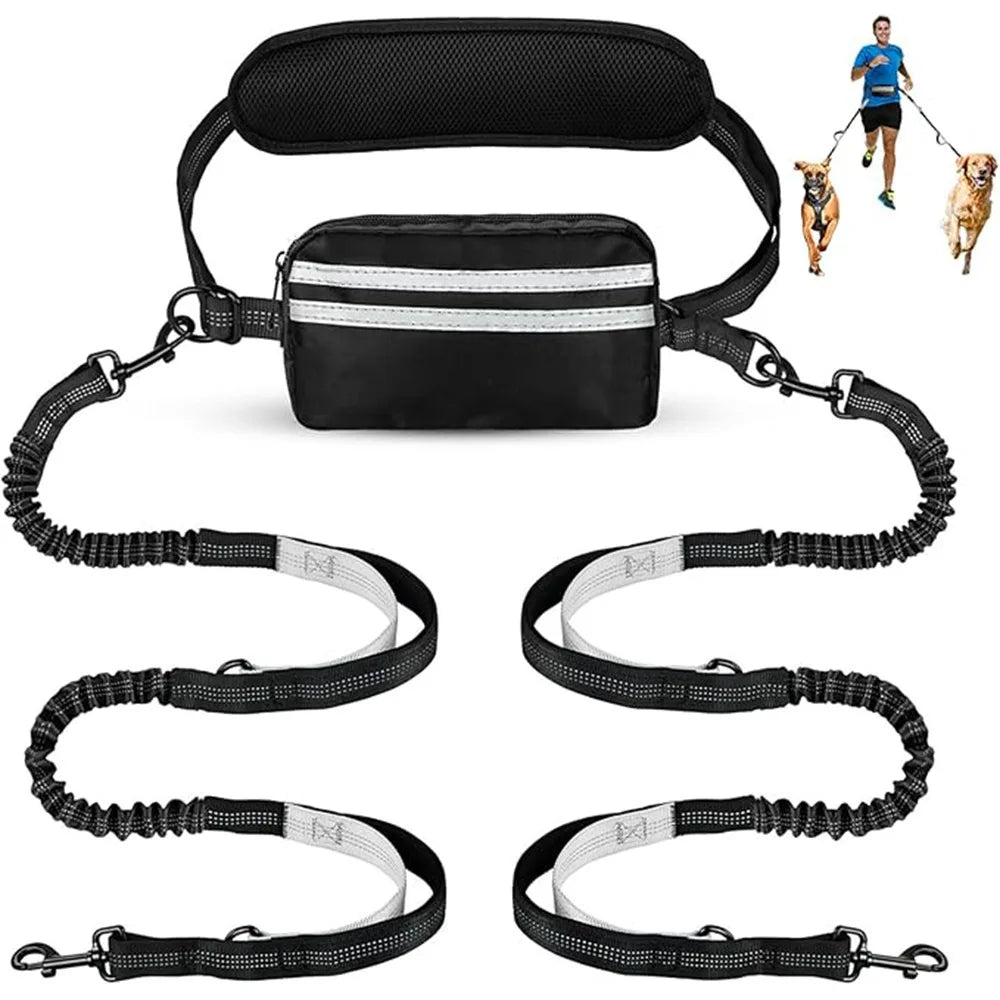Hands Free Dual Dog Leash with Pouch for Medium & Large Dogs - Crossbody & Waist Leash for Dog Walking - No Pull, Tangle Free