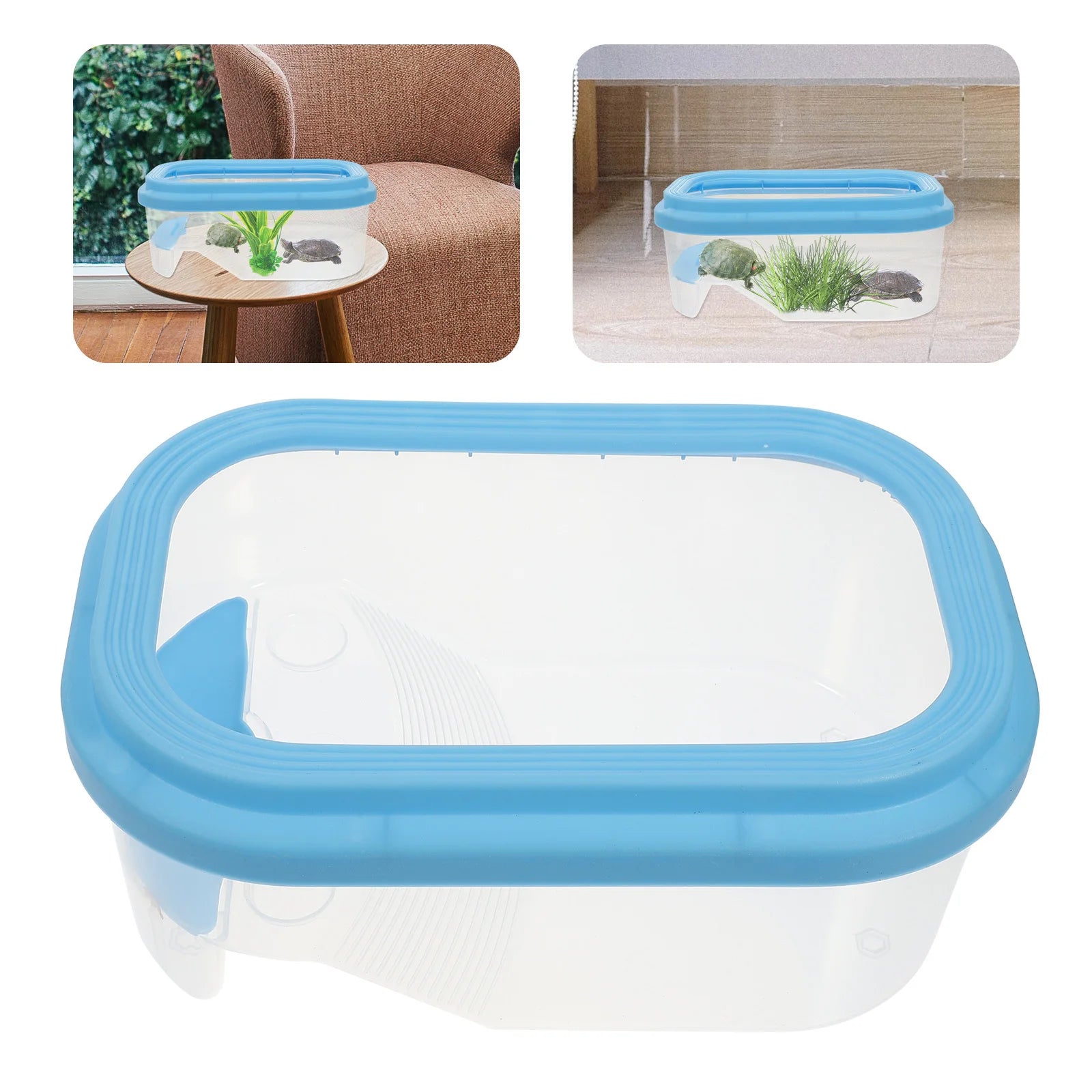 Premium Plastic Turtle Tank with Docking Ramp Feeding Trough Swimming Area Leach Water Layer for Turtle Habitat Aquarium