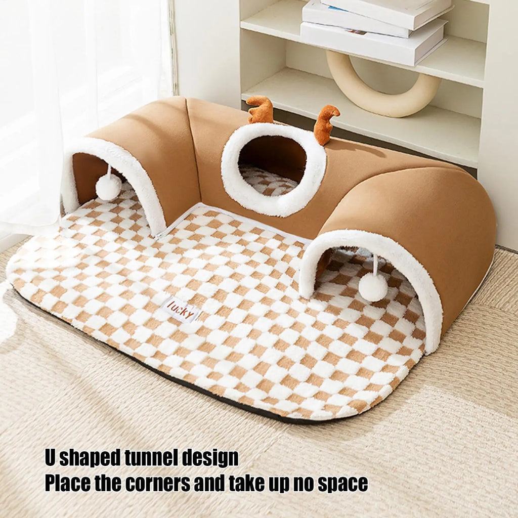 Cat Bed Tunnel Cat Play Tunnel Warm Shelter Tent House Toys for Dog Pet Animal Indoor Outdoor Wall-Corner Games Outside