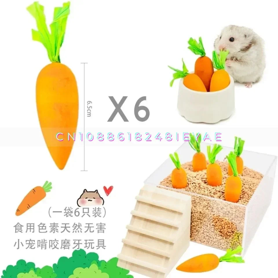 Wooden Carrot Hamster Toy Small Animal Cage Landscaping Supplies Rat Accessories Hamsters Pygmy Chipmunk Molars Toy
