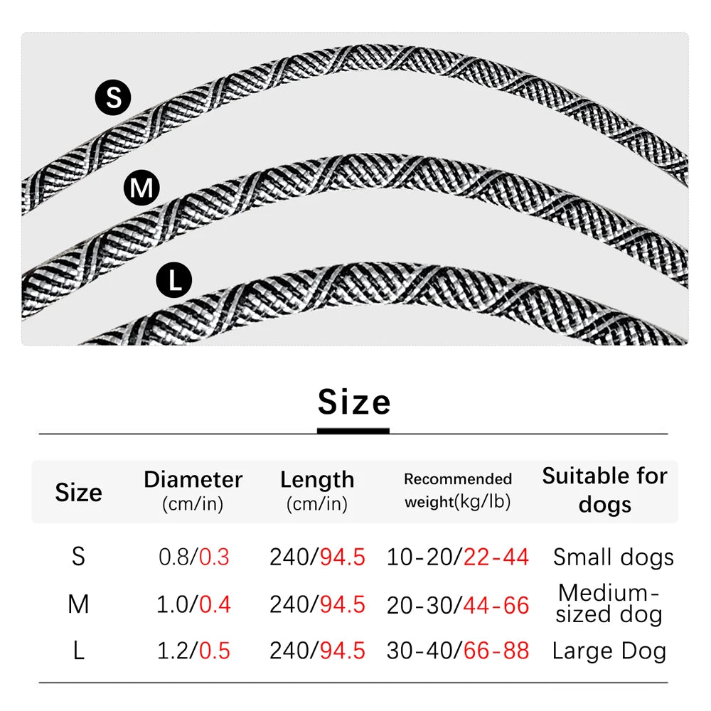S/M/L Reflective Nylon Leashes Pet Dogs Chain Traction Rope Leads for Running Free Hands Rope Chain for Small Large Dogs Walking