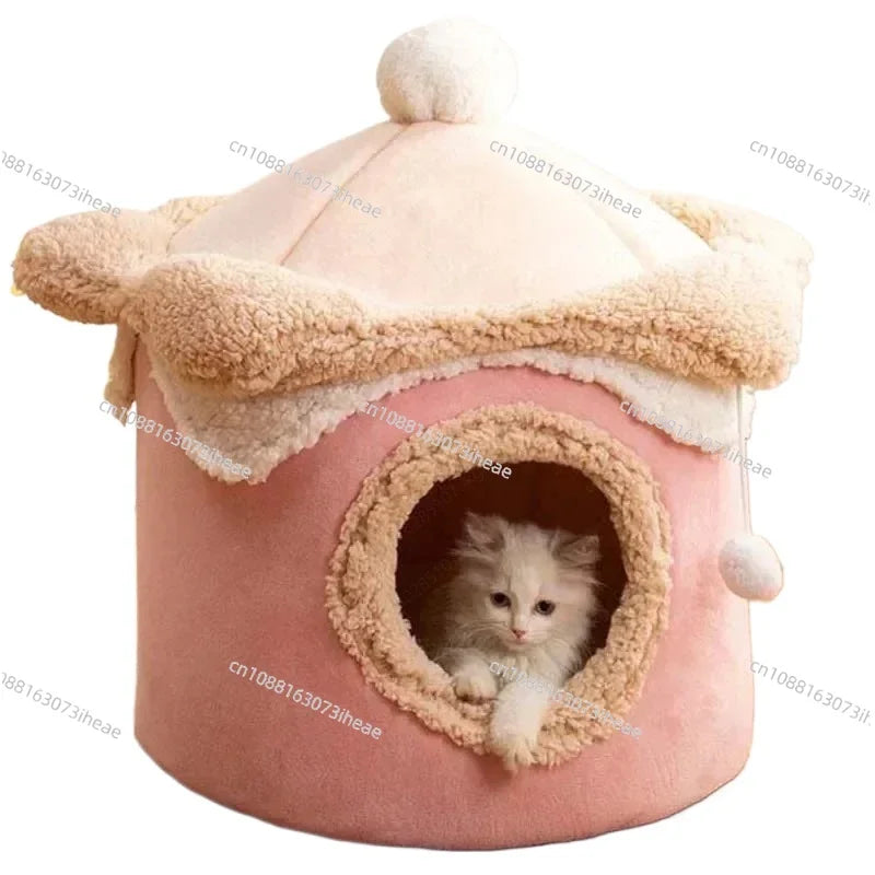 Warm Winter Cat Dog House Deep Sleep Pet Nest Geometric Ice Cream House Fun Comfort Nest for Small Medium Cat Dogs Pet Supplies
