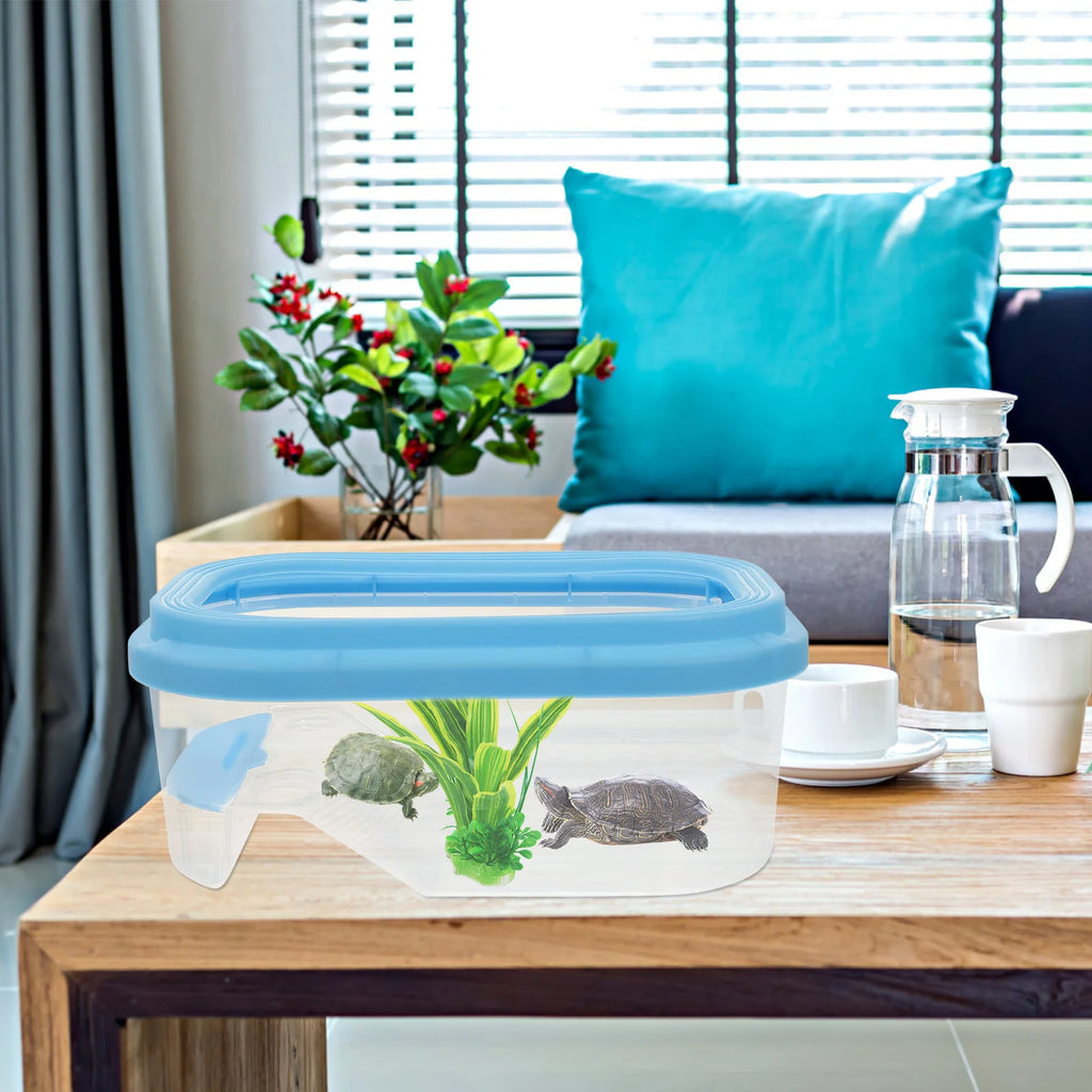 Premium Plastic Turtle Tank with Docking Ramp Feeding Trough Swimming Area Leach Water Layer for Turtle Habitat Aquarium