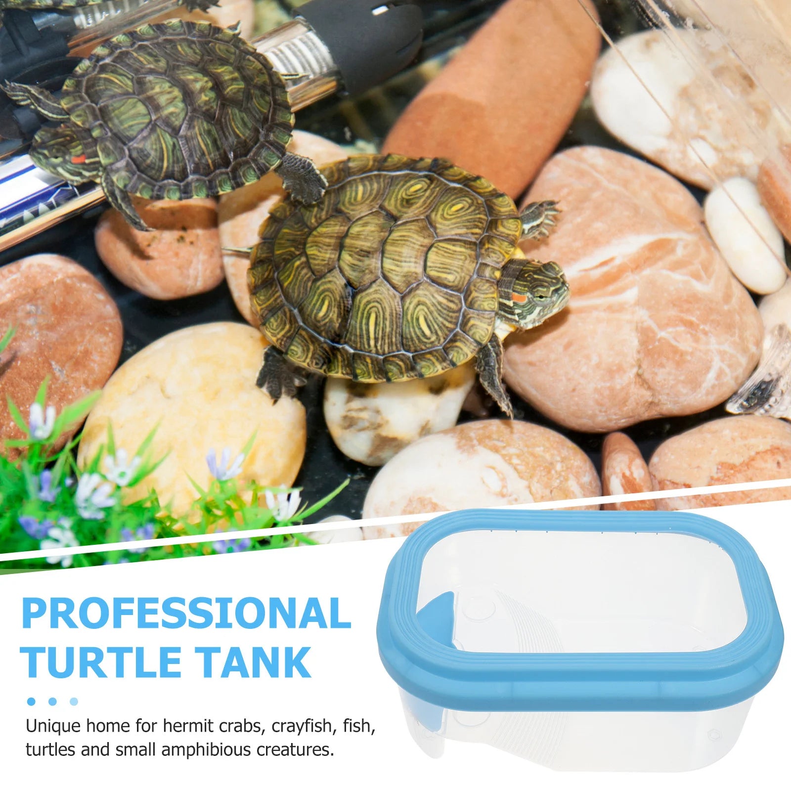 Premium Plastic Turtle Tank with Docking Ramp Feeding Trough Swimming Area Leach Water Layer for Turtle Habitat Aquarium