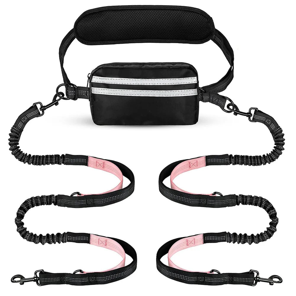 Hands Free Dual Dog Leash with Pouch for Medium & Large Dogs - Crossbody & Waist Leash for Dog Walking - No Pull, Tangle Free