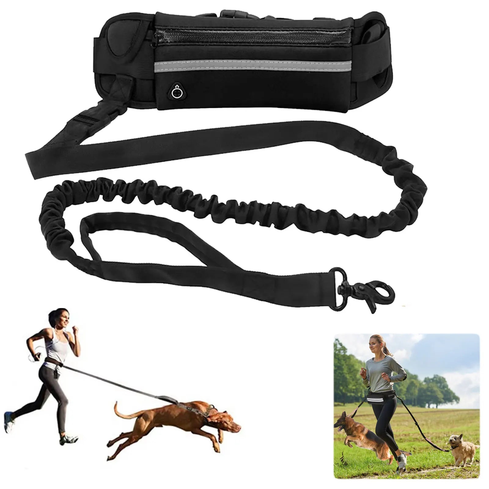 Hands Free Dog Leash Reflective Leash with Waist Bag Retractable Elastic Belt Dog Traction Rope for Running Walking Pet Products